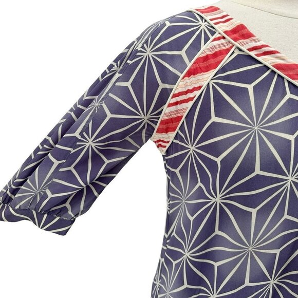 Geren Ford Silk Boho Blue Red Tunic Dress Womens Medium - Picture 2 of 6